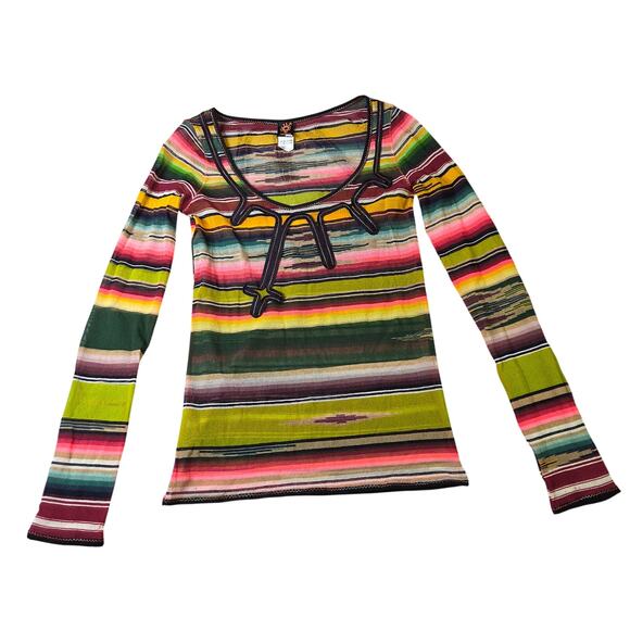 Jean Paul Gaultier Tops - Jean Paul Gaultier Soleil Fuzzi Mesh Top Vintage Y2K Stripe Italy M Long Sleeve